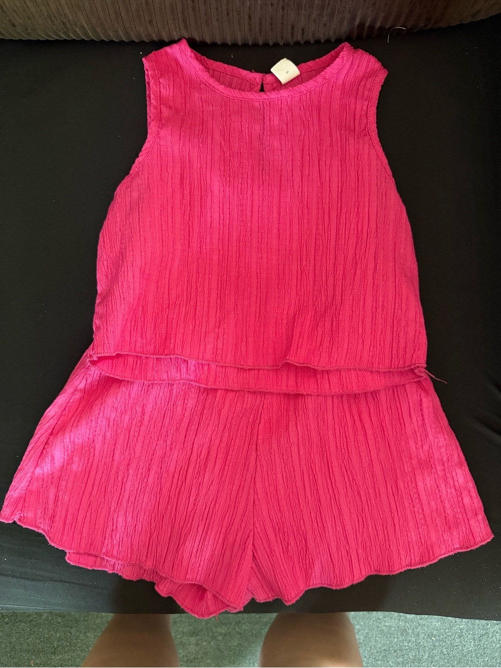 SHEIN Vibrant Hot Pink Textured Girls' Romper